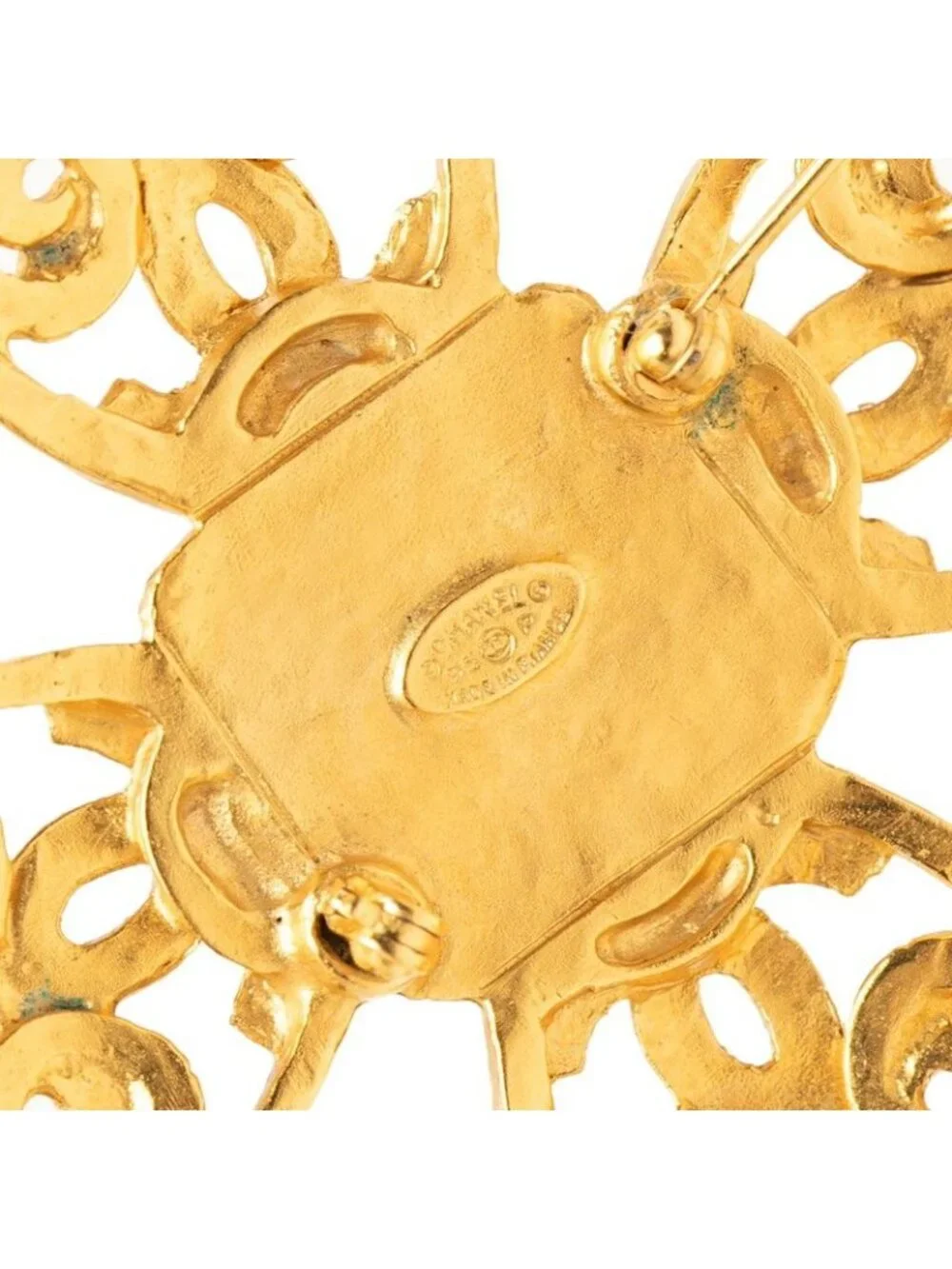 Chanel CC Logo Vintage Brooch Gold Red Plated
